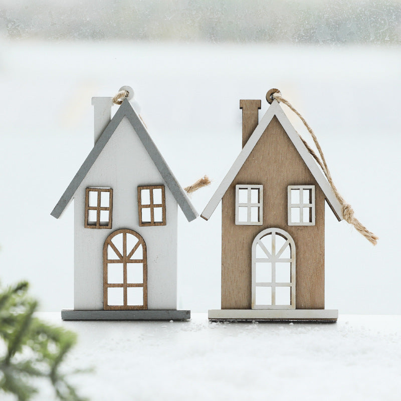 Wooden Christmas House Ornament for Cozy Rustic Warmth