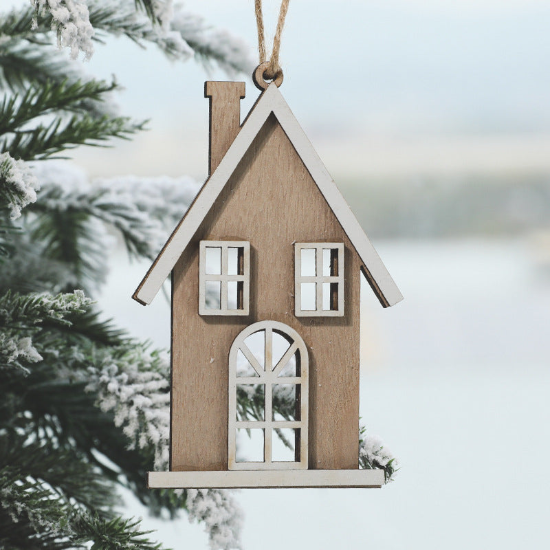 Wooden Christmas House Ornament for Cozy Rustic Warmth