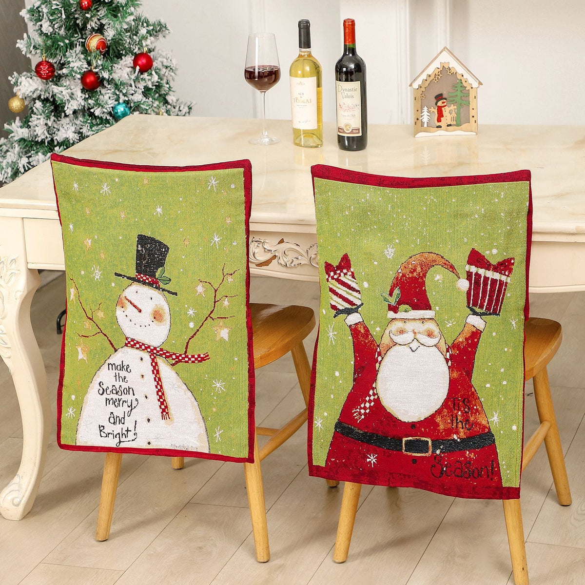 Christmas Chair Cushions — Red & Green Snowman Set