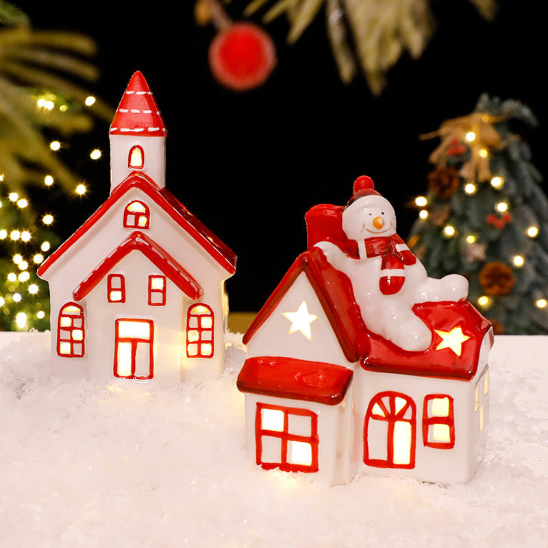 Nordic Ceramic Mini House With Warm Christmas LED Glow