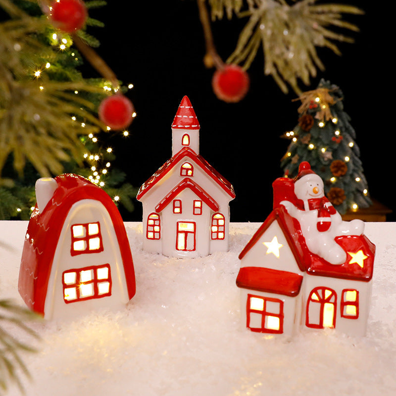 Nordic Ceramic Mini House With Warm Christmas LED Glow