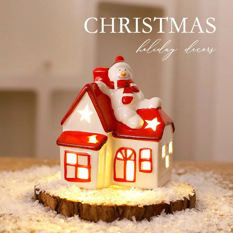 Nordic Ceramic Mini House With Warm Christmas LED Glow