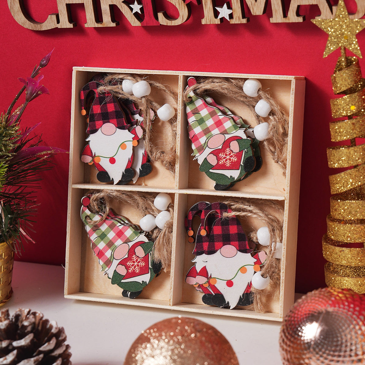 Christmas Ornament Gift Box Set for Rustic Tree Decor