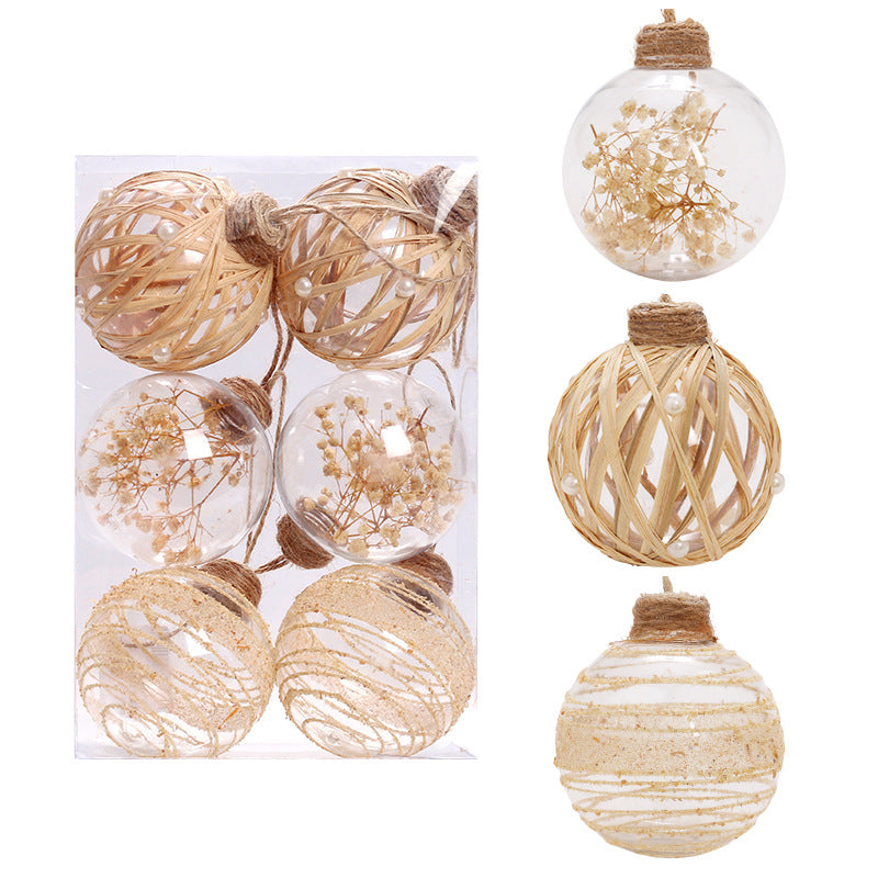 Christmas Ornaments Set – Rustic Clear Baubles, 6-Piece