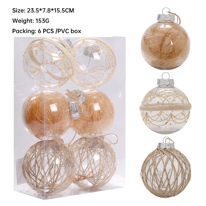 Christmas Ornaments Set – Rustic Clear Baubles, 6-Piece