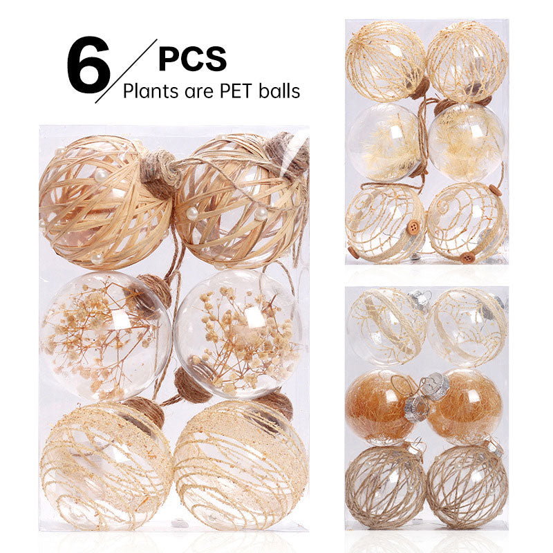 Christmas Ornaments Set – Rustic Clear Baubles, 6-Piece