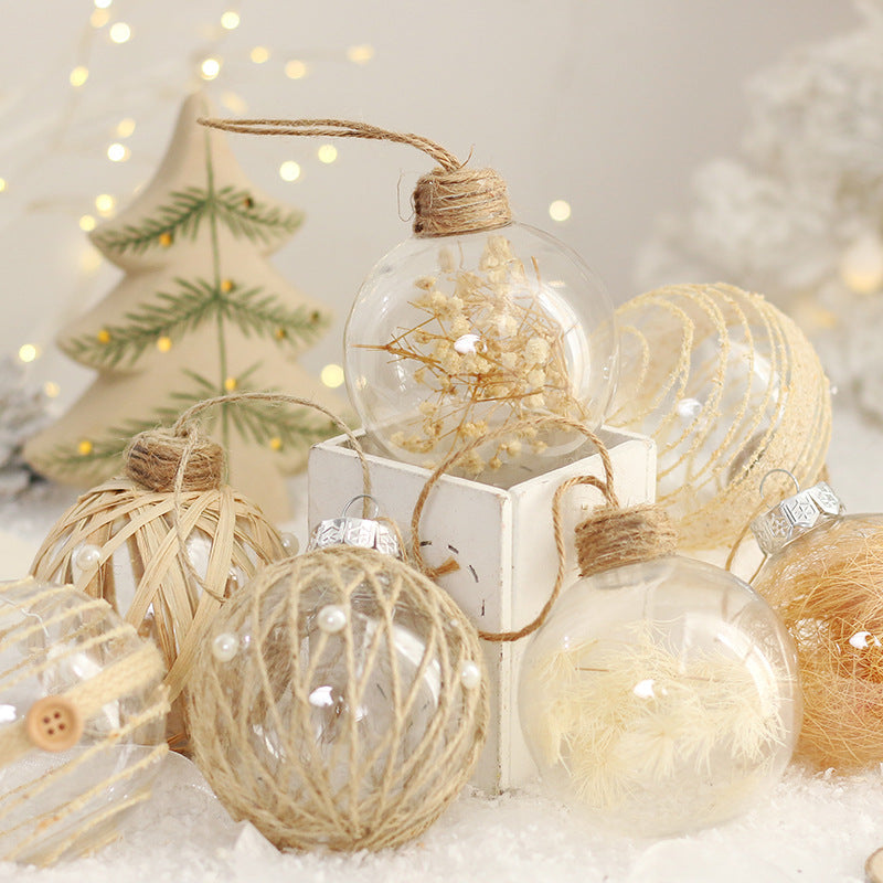 Christmas Ornaments Set – Rustic Clear Baubles, 6-Piece