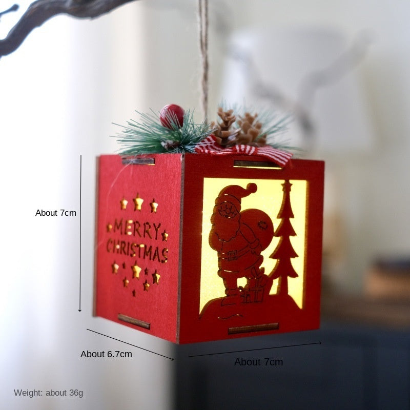 Wooden Christmas House Ornaments With Warm Lights