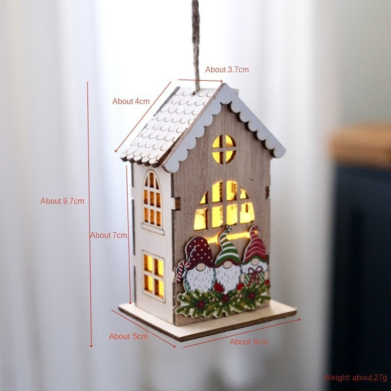 Wooden Christmas House Ornaments With Warm Lights