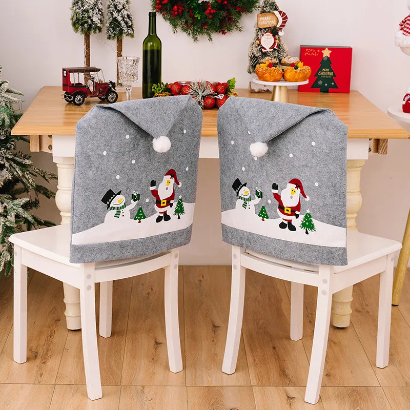 Christmas Chair Cover Santa Hat Festive Dining Decor