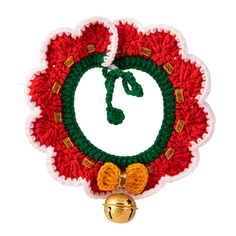 Christmas Pet Collar With Handmade Knitted Holiday Style