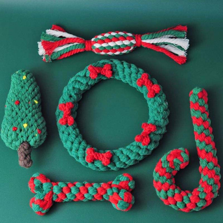 Christmas Dog Rope Toy Set for Chewing and Tugging