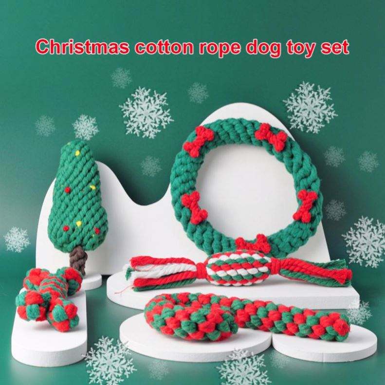 Christmas Dog Rope Toy Set for Chewing and Tugging