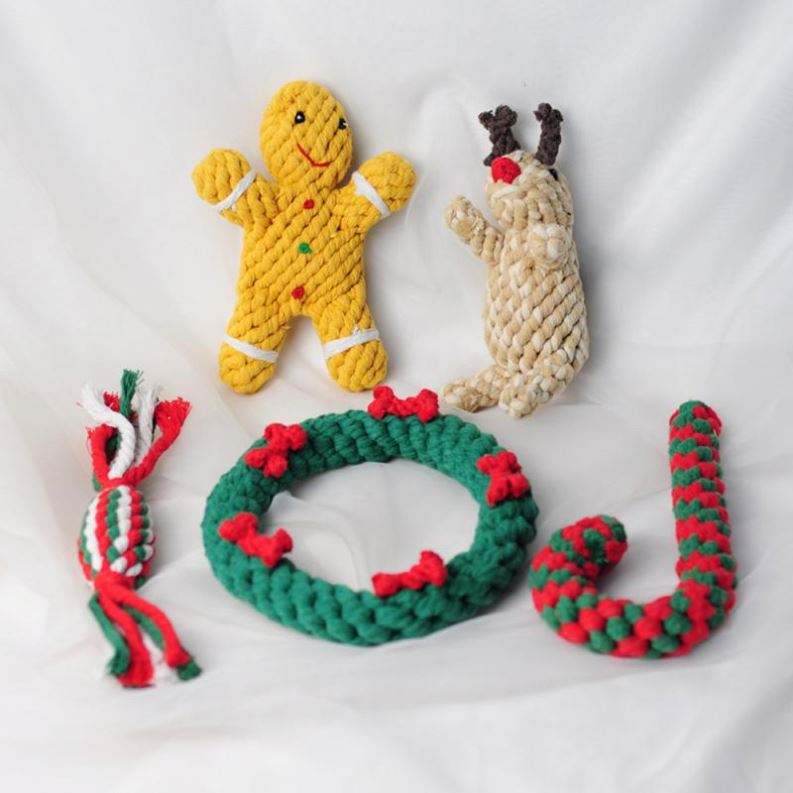Christmas Dog Rope Toy Set for Chewing and Tugging