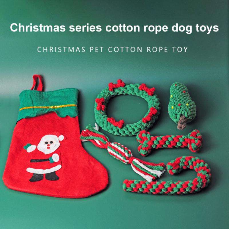 Christmas Dog Rope Toy Set for Chewing and Tugging