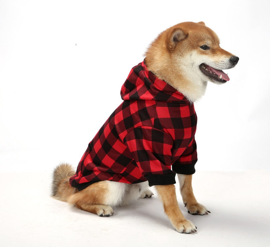 Christmas Plaid Dog Hoodie for Cozy Winter Walks and Photos