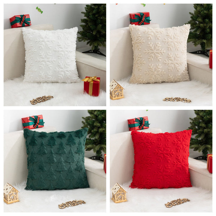 Christmas Pillow Cover Plush Snowflake Tree Sofa Decor