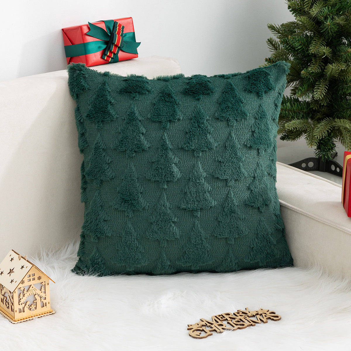 Christmas Pillow Cover Plush Snowflake Tree Sofa Decor
