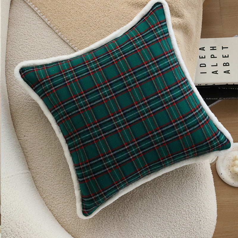 Christmas Plaid Pillow Cover With Plush Faux-Fur Trim