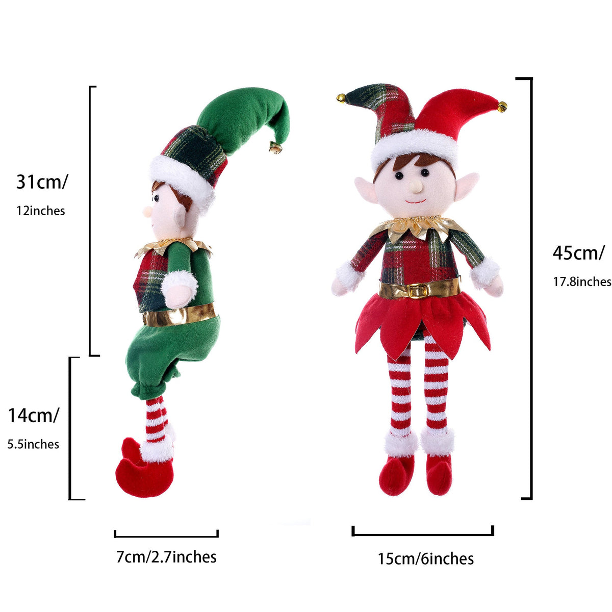 Christmas Elf Doll Pair for Playful Mantel Displays