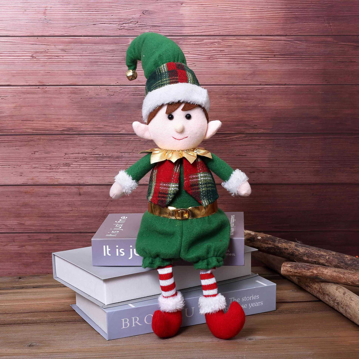 Christmas Elf Doll Pair for Playful Mantel Displays