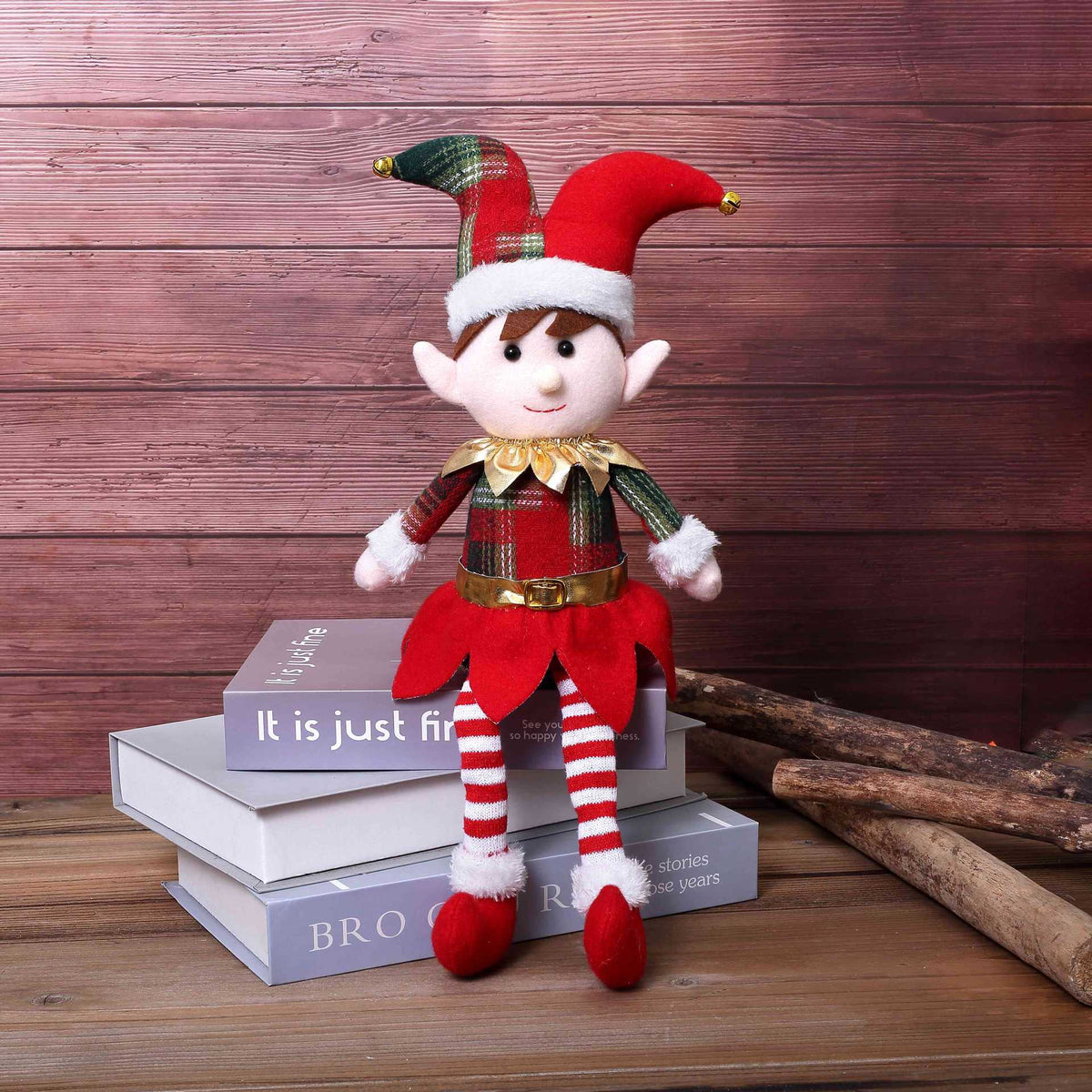 Christmas Elf Doll Pair for Playful Mantel Displays