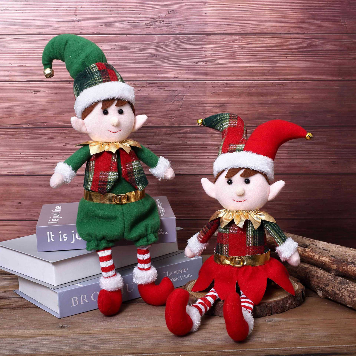 Christmas Elf Doll Pair for Playful Mantel Displays