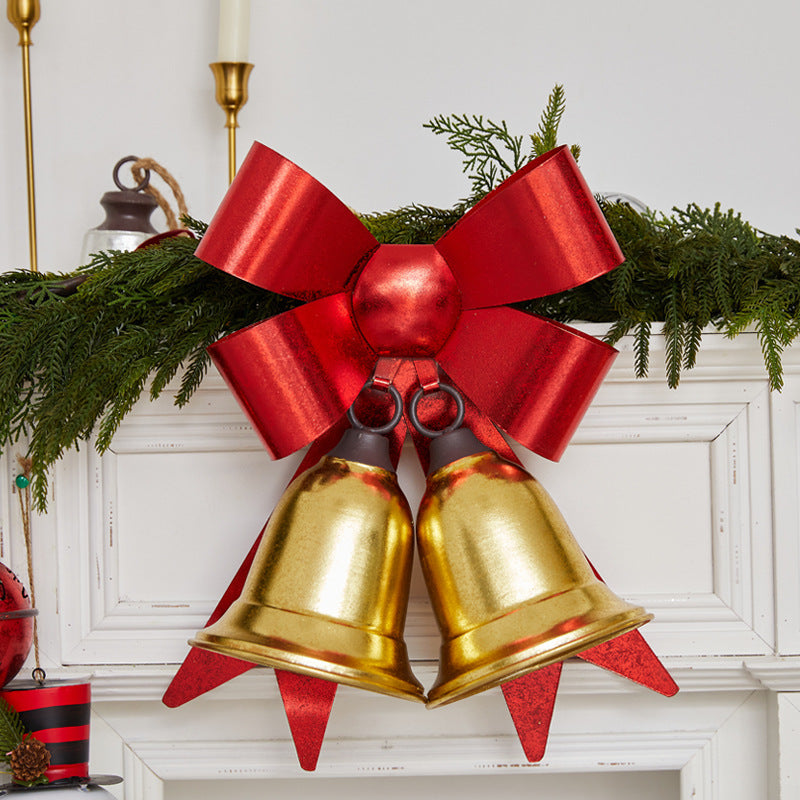 Christmas Red Bow Metal Bell Door Hanger Decoration