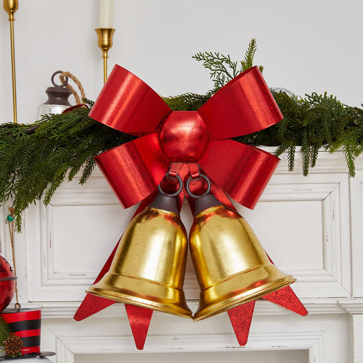 Christmas Red Bow Metal Bell Door Hanger Decoration