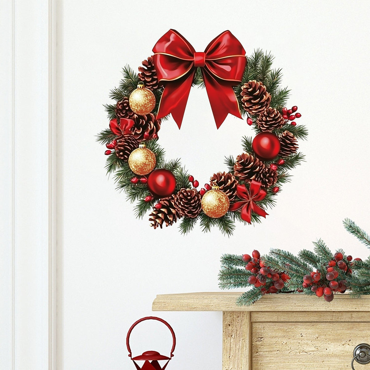 Christmas Wall Sticker — Traditional Wreath Look