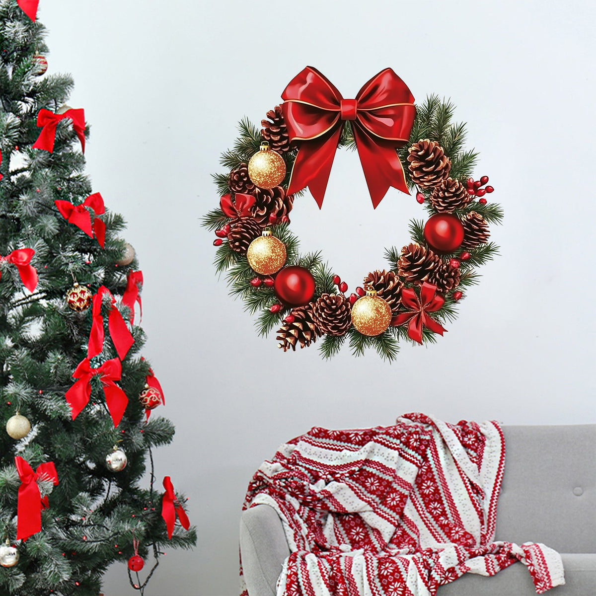 Christmas Wall Sticker — Traditional Wreath Look