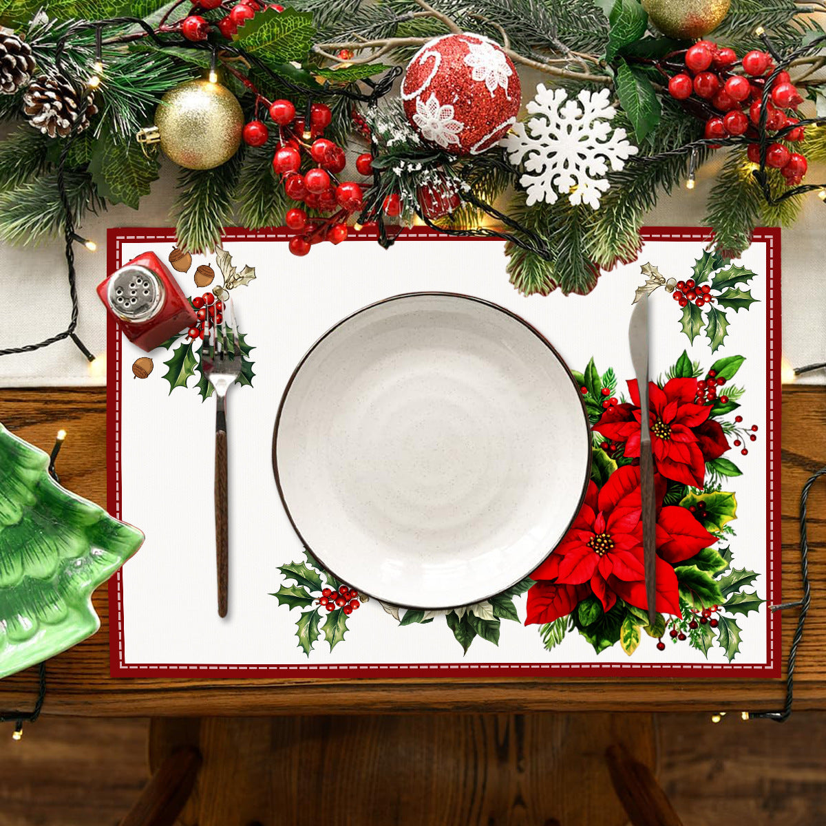 Christmas Table Mats With Festive Poinsettia Decor
