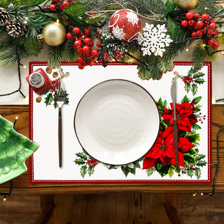 Christmas Table Mats With Festive Poinsettia Decor