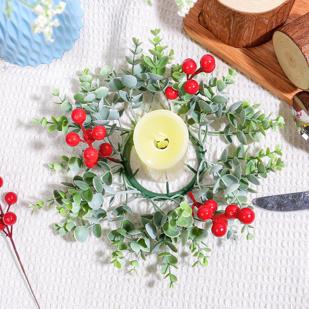 Christmas Candle Ring Wreath for Festive Table Decor