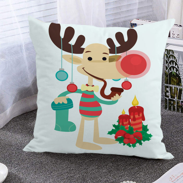 Christmas Pillow Cover With Reindeer & Snowman Prints