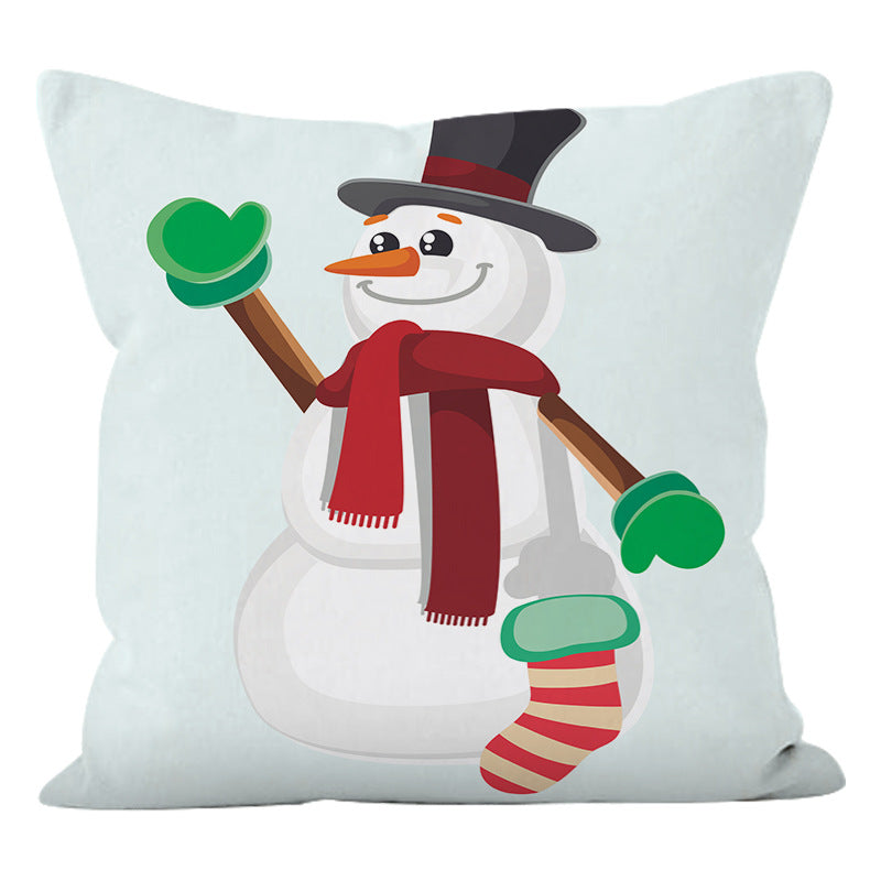 Christmas Pillow Cover With Reindeer & Snowman Prints