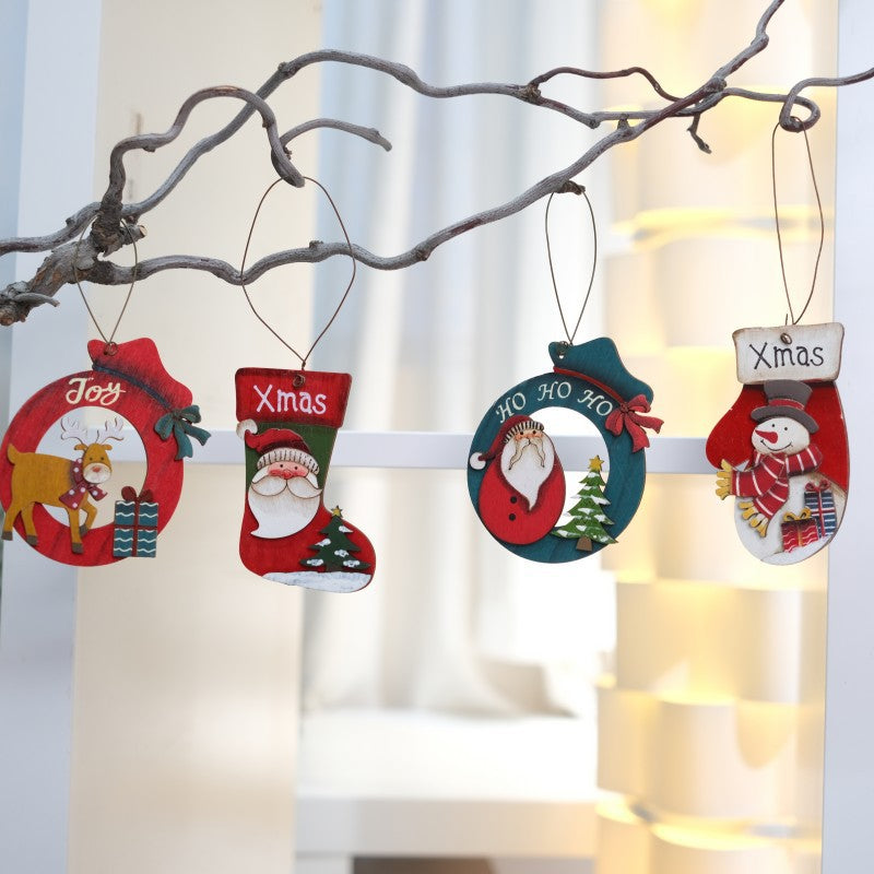 Retro Wooden Christmas Ornaments 4-Piece Holiday Set