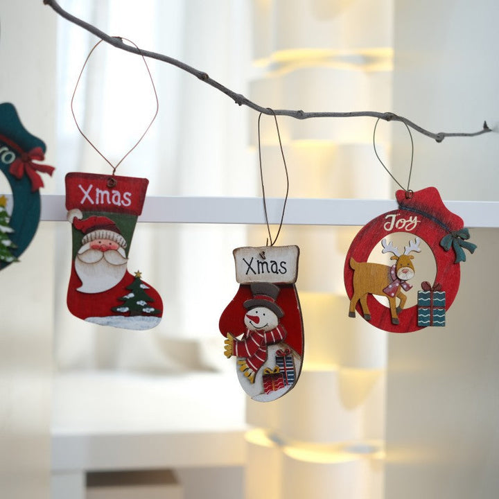 Retro Wooden Christmas Ornaments 4-Piece Holiday Set