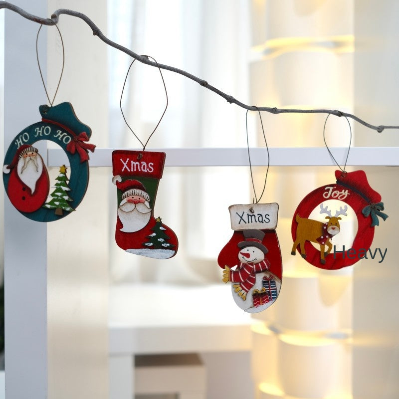 Retro Wooden Christmas Ornaments 4-Piece Holiday Set