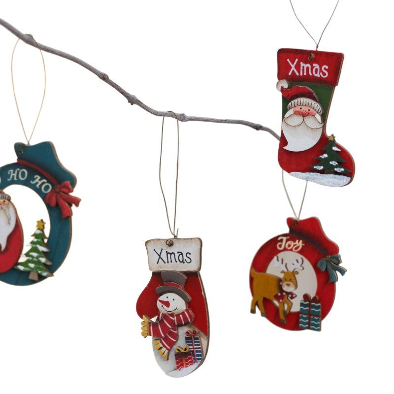 Retro Wooden Christmas Ornaments 4-Piece Holiday Set