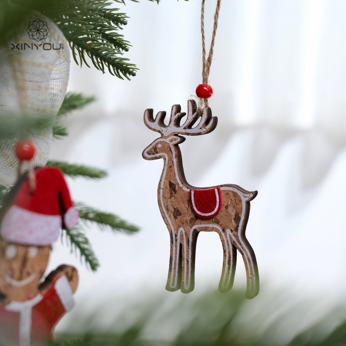 Rustic Wood Christmas Ornament Set of 4 Farmhouse Tree Decor