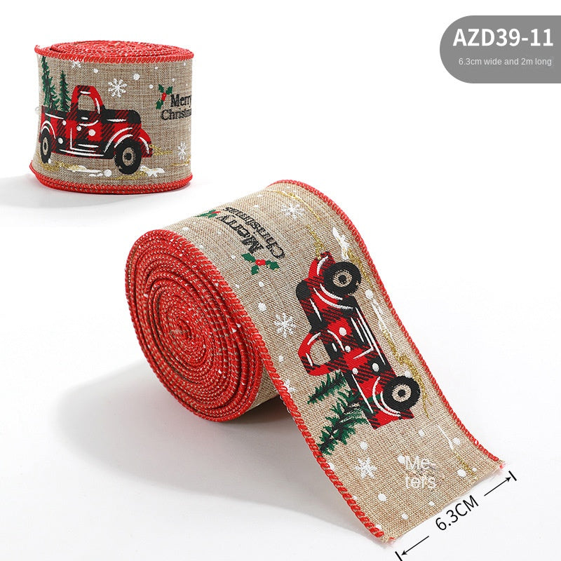 Christmas Linen-Style Ribbon for Rustic Gift Wrapping