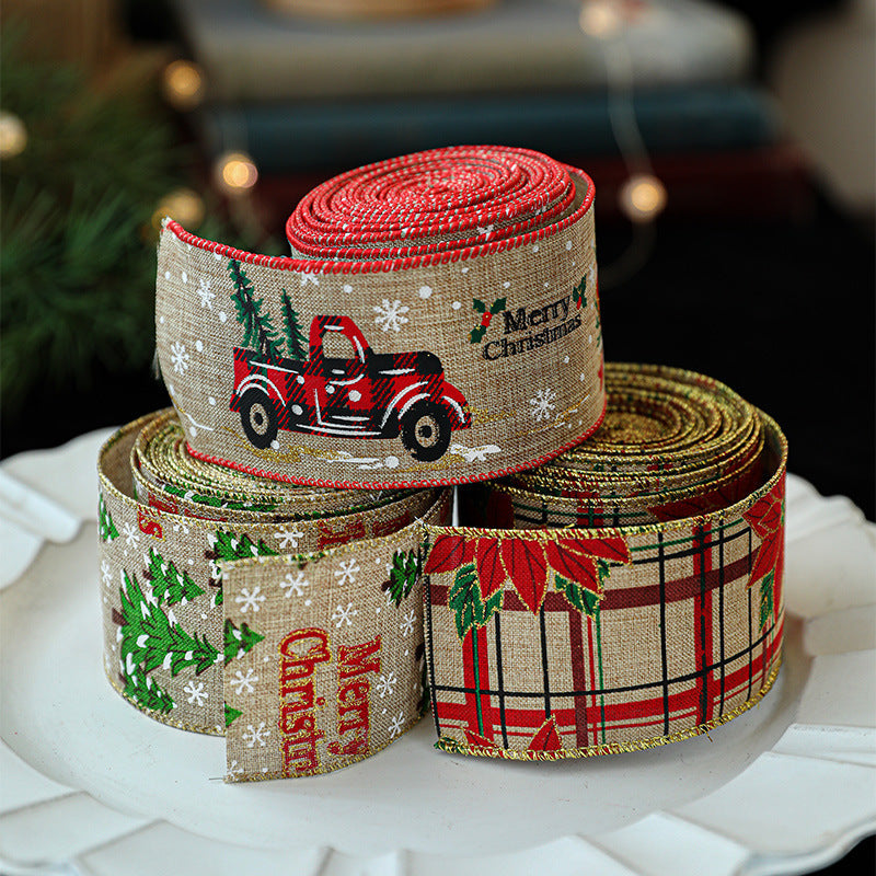 Christmas Linen-Style Ribbon for Rustic Gift Wrapping