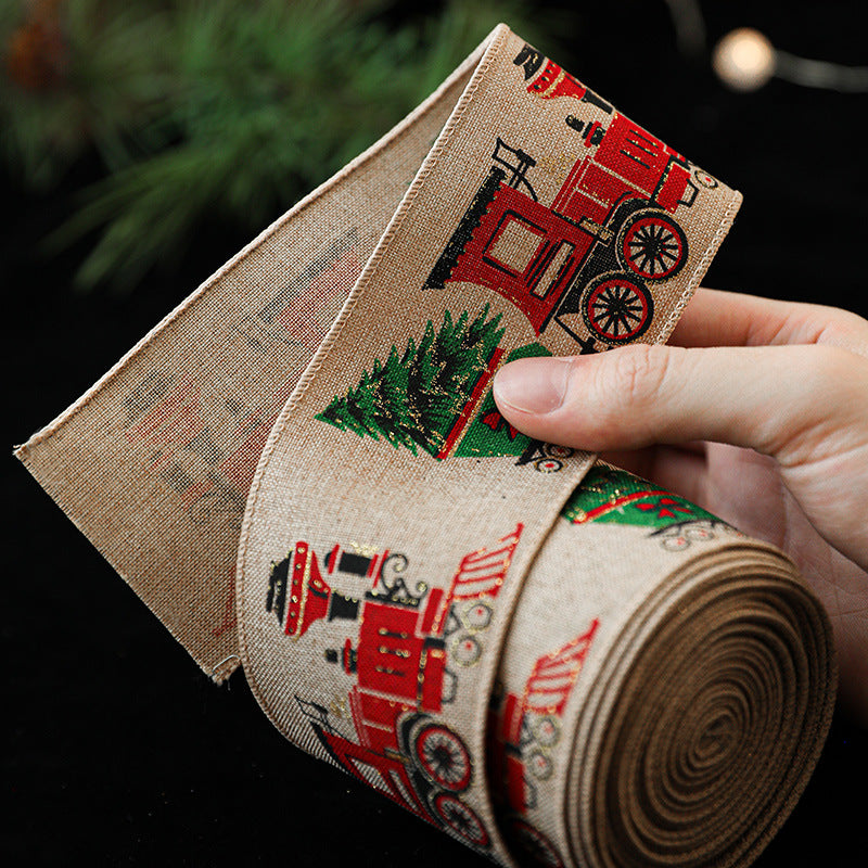 Christmas Linen-Style Ribbon for Rustic Gift Wrapping