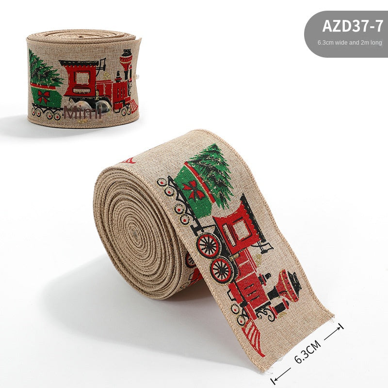 Christmas Linen-Style Ribbon for Rustic Gift Wrapping
