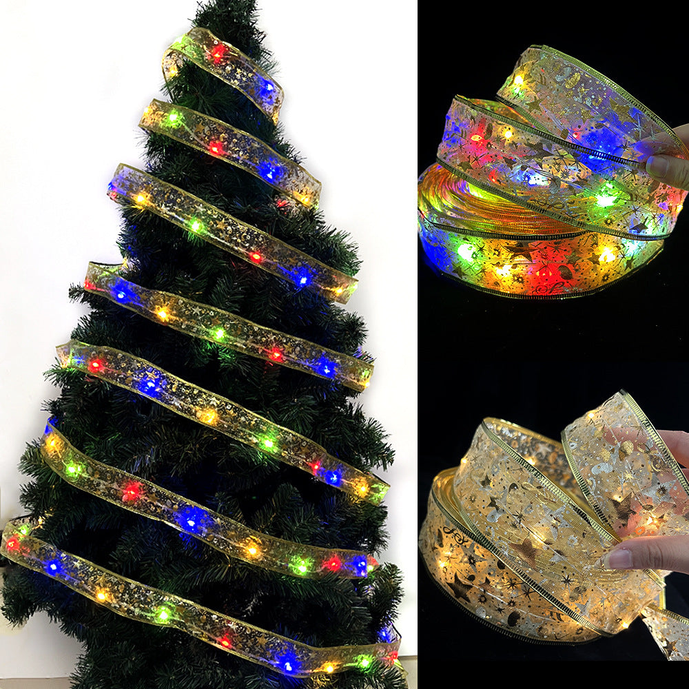 Christmas Ribbon LED String Lights for Tree Glow Decor