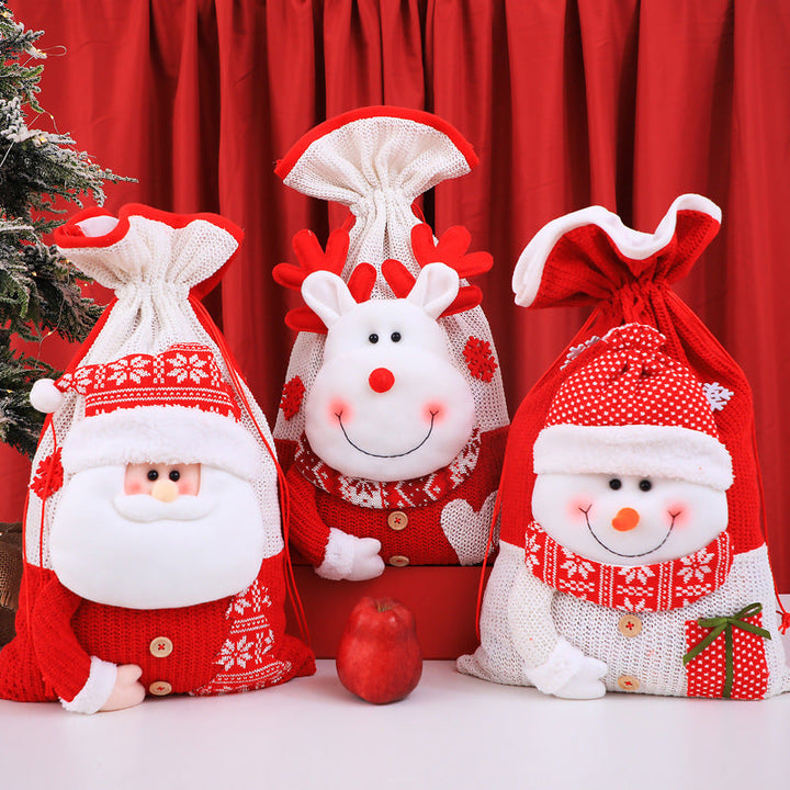 Plush Santa & Reindeer Christmas Gift Bags Set of 2