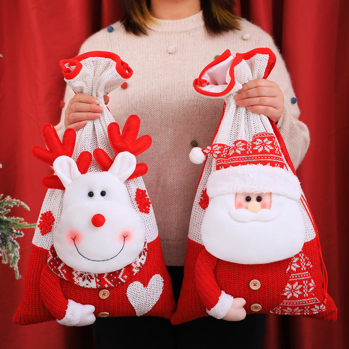 Plush Santa & Reindeer Christmas Gift Bags Set of 2
