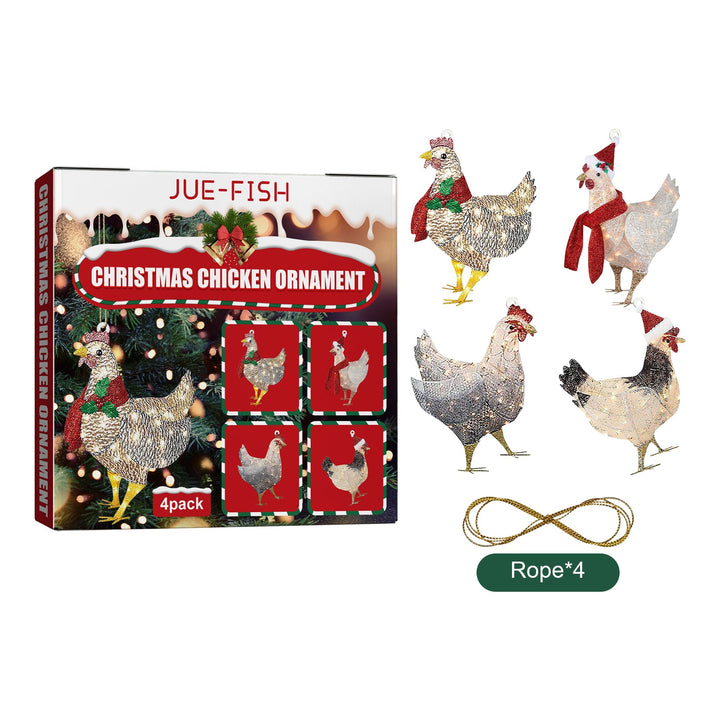 Christmas Chicken Ornaments – 4-Piece Glitter Scarf Set
