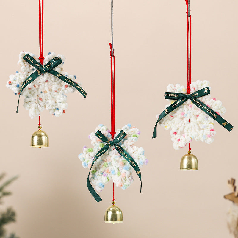 Knitted Christmas Tree Hanging Ornament With Festive Bell